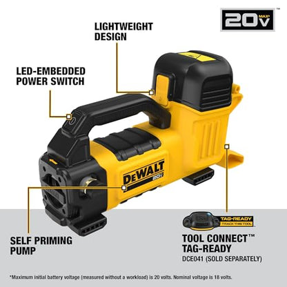 DEWALT 20V MAX Transfer Pump, 10 GPM, Powerful and Lightweight, Profesional Grade Versatility, Bare Tool Only (DCE050B)