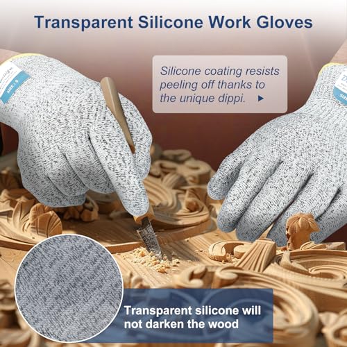 Dowellife Level 5 Cut Resistant Gloves with Silicone Coating, Food Grade Kitchen Knife Safety Gloves, Work Gloves for Chef, Mandoline Oyster Shucking Meat Cutting Wood Carving (Gray Large), Grey - size: Large (Pack of 1), style: Silicone Coated