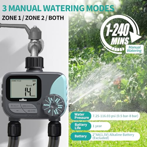 Sprinkler Timer for Garden Hose, Rain Delay/Manual/Automatic Irrigation System, Outdoor Irrigation Timer Controller for Lawn Yard