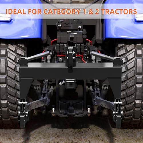 3 Point Cat 1 & 2 Quick Hitch, 3000 lbs 2" Receiver Adjustable for Kubota - color: Black