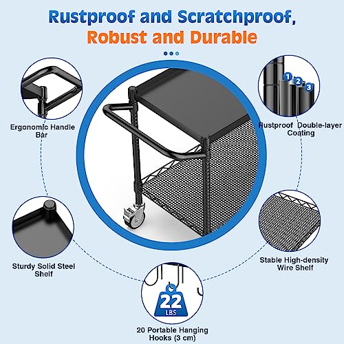 Utility Tool Cart with Wheel, 45In Large Rolling Utility Carts with Handle - color: 2-black, size: 2 Tier