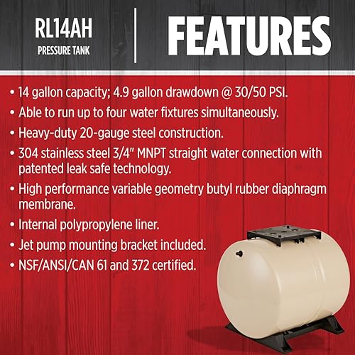Red Lion 14AH, Horizontal Pre-Charged Well Pressure Tank, 14 gallon - style: 14 Gallon Horizontal