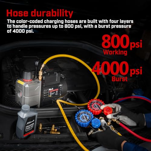 XtremepowerUS HVAC Vacuum Pump Manifold HVAC R134a, R12, R22, R410a, A/C Refrigeration R134, R134 Quick Connector AC Manifold Gauge Air Conditioner Oil Bottle w/Bag (4.5CFM) - size: 4.5CFM