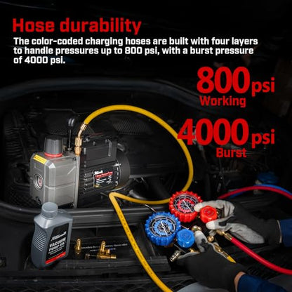 XtremepowerUS HVAC Vacuum Pump Manifold HVAC R134a, R12, R22, R410a, A/C Refrigeration R134, R134 Quick Connector AC Manifold Gauge Air Conditioner Oil Bottle w/Bag (4.5CFM) - size: 4.5CFM