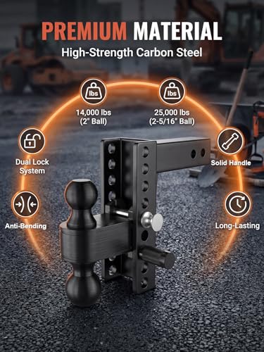 2" Adjustable Trailer Hitch with 2 Lock Pins, 6-Inch Rise/Drop - size: 6.0"