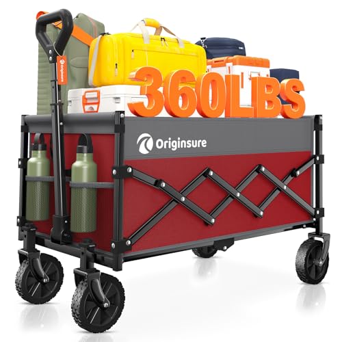 Originsure 110L Portable Foldable Wagon Cart, 360lbs Heavy Duty, Grey&Red - color: Grey&red