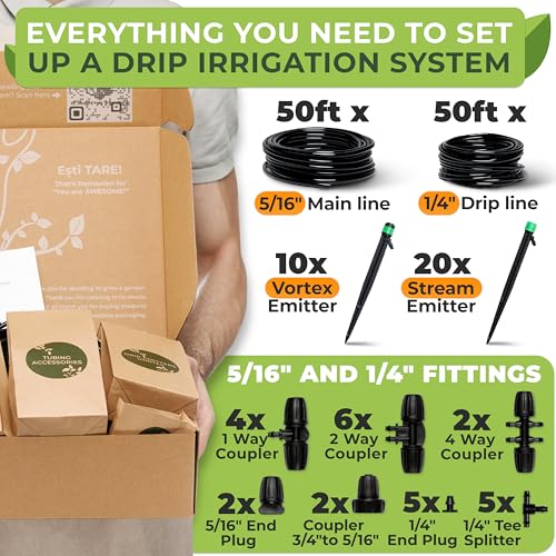 CARPATHEN Drip Irrigation System Kit for Garden Watering, Sprinkler, 100 ft - size: Barbed Fitting 100 feet