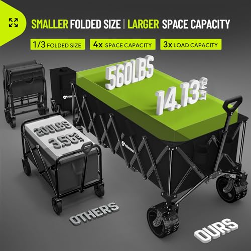 Hikemoon 400L Ultra Large Collapsible Wagon with Big Wheels - Black