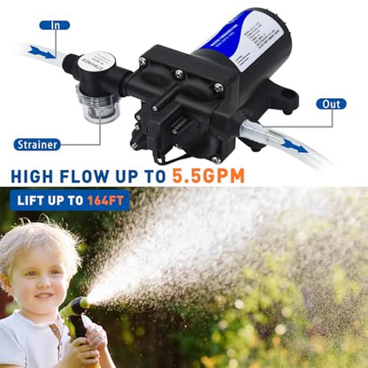 TDRRICH Water Pressure Booster Pump for House，110V RV Water Transfer 5.5GPM 30PSI-75PSI Self-priming Pump,Diaphragm Power Water Pumps for Boats Inline Garden Hose Lawn Camper Sprinkler Irrigation - style: 110V 5.5GPM 75PSI