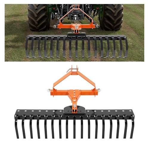 KUAFU 50" 3 Point Landscape Rock Rake for Category-0 Cat-0 Tractor with - style: Orange