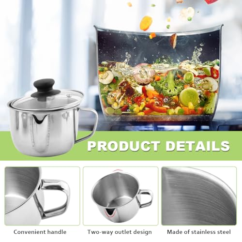 Stainless Steel Fat Separator Gravy Boat 1L/4 Cup with Strainer & Glass Lid