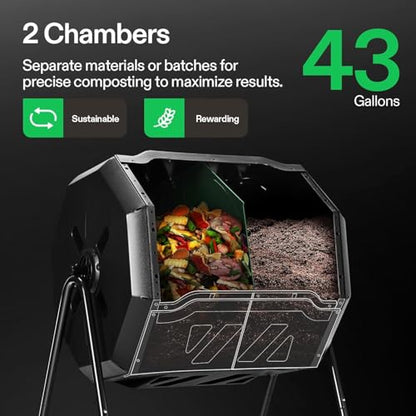 VIVOSUN Outdoor Tumbling Composter Dual Rotating Batch Compost Bin, 43 Gallon Black Door - color: Black