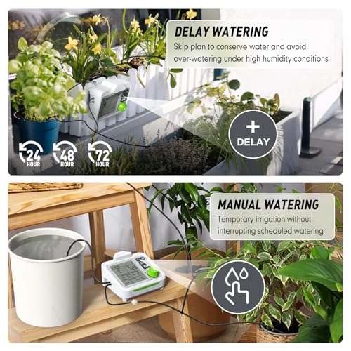 RAINPOINT Large Display Automatic Plant Waterer Indoor for Pot Plant,Cycle & Soak Mode Vacation Self Watering Drip Irrigation System Device Kit Herb Garden Greenhouse Grow Tent Water 10-15 Plants - color: White