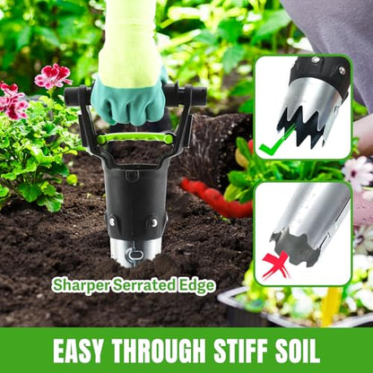 5 Inch Depth Bulb Planter Tool with Automatic Soil Release for Garden - color: Black & Green