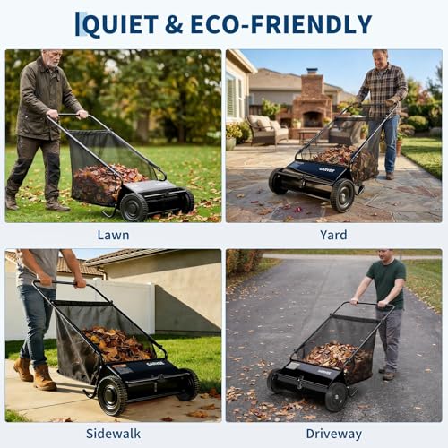 Garvee 26 Inch Push Lawn Sweeper, 7 Cu. ft Grass Cutter Yard Sweeper - color: Black, size: 26 Inch