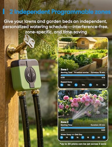 meross 2 Zone WiFi Water Timer for Garden, Brass Inlet & Outet, Rain Skip - size: WiFi Water Timer without Hub