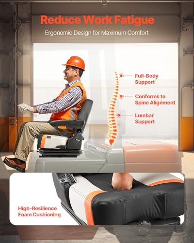 VEVOR Universal Forklift Seat, Tractor Suspension Seat with Adjustable Back