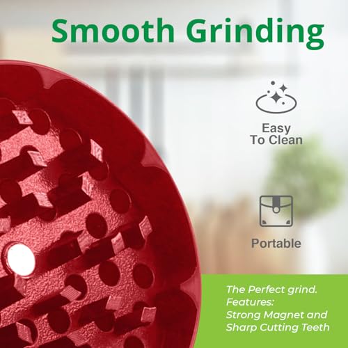 2.5" Manual 3-Piece Zinc Grinder with Large Bottom Chamber (Red) - color: Red