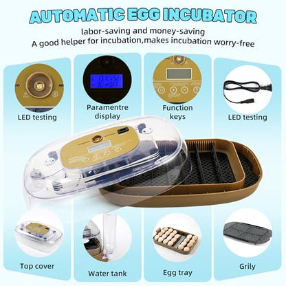 24 Eggs Incubator with Auto Water Refill & Humidity Control, Automatic Egg Turner, Built-in LED Candler, Species Pre-Programs for Chicken Duck Quail Turkey — Beginner Friendly