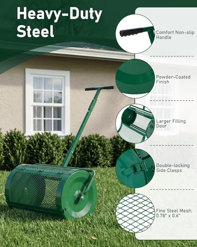 Outvita Compost Spreader, 24'' Wide, for Peat Moss, Manure, Mulch, Topsoil - color: Green, size: 24 in