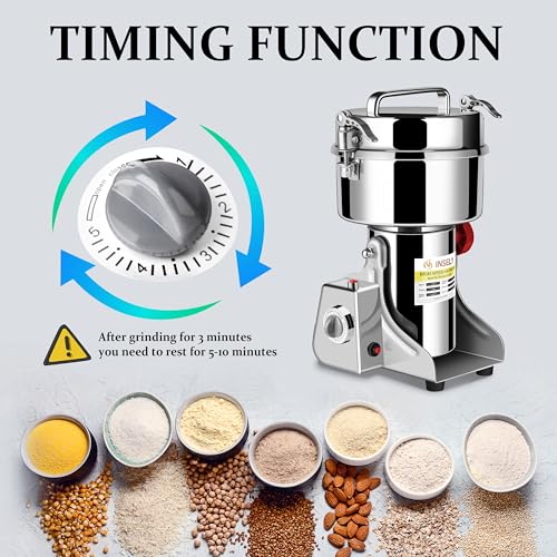 1000g Grain Mill Grinder High Speed Food Grain Mill Stainless Steel Seeds Flour Wheat Nut Spices Corn & Seasonings Dry Grinder Electric Machine Grinder for Kitchen - size: 1000.g