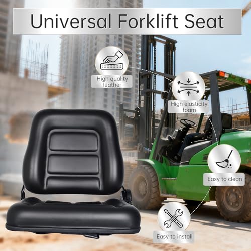 Universal Forklift & Tractor Seat with Adjustable Backrest Angle, Sliding Rail, Heavy-Duty Replacement Seat for Tractor, Excavator, Skid Steer, Backhoe, Dozer, Telehandler
