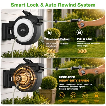 Tuyeho Heavy-Duty Automatic Retractable Garden Hose Reel 100FT Wall Mount - size: 1/2" 100FT