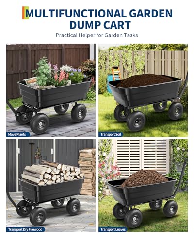 GarveeLife Poly Dump Cart - Heavy Duty 1200lbs Garden Cart with Quick-Release Dumping 13" Tires, Utility Wagon for Yard Work, Landscaping, Gardening