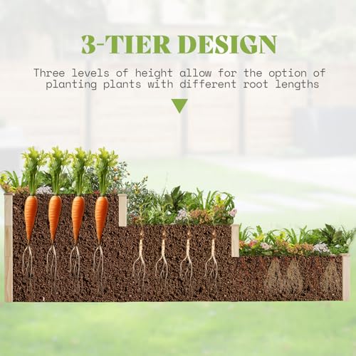 SPECRAFT 3-Tier Raised Garden Bed, Adjustable Fir Wood Planter Box - size: 7.7 x 7.5 x 2.36 FT