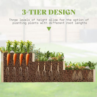 SPECRAFT 3-Tier Raised Garden Bed, Adjustable Fir Wood Planter Box - size: 7.7 x 7.5 x 2.36 FT
