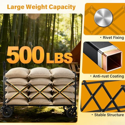 Wagons Cart Foldable, 500 lbs Collapsible Wagon with Wheels for Camping - size: 500 lbs