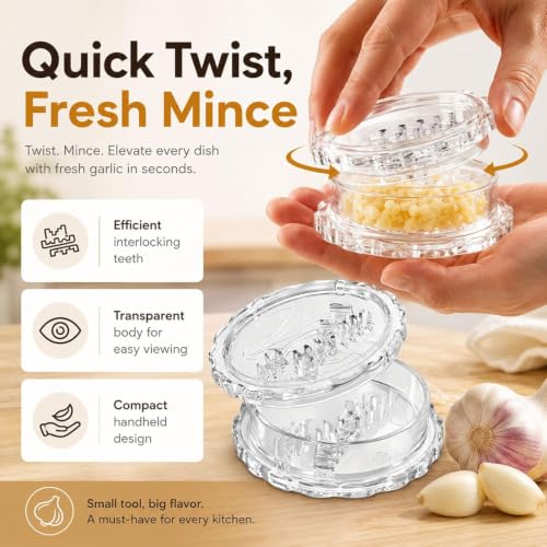 Transparent Manual Garlic Twist, Multi-Functional Mincer & Grinder for Garlic, Onion, Ginger, Herbs, Nuts, Impact Resistant Kitchen Gadget & Home Accessory