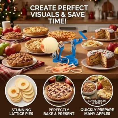 Apple Peeler and Corer, Durable Heavy Duty Chrome Cast Iron, Suction Base - color: Blue