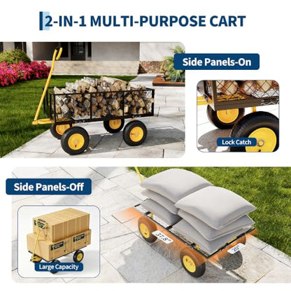 Garvee Steel Garden Cart Wagon,900 Lbs Wheelbarrow Yard Cart-Black&Yellow - color: Black Yellow, size: 900lbs