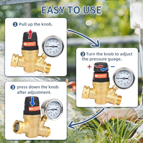 OULEME Adjustable RV Water Pressure Regulator Valve, Lead-Free Brass