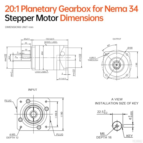 Ratio 20:1 Planetary Gearbox for Nema 34 Stepper Motor 90-133mm