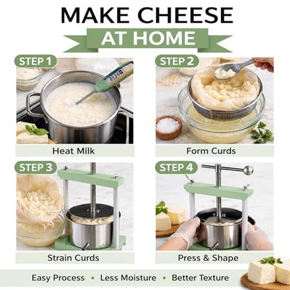 Manual Fruit & Cheese Press with Stainless Steel Basket - color: Green, size: 0.53 Gallon