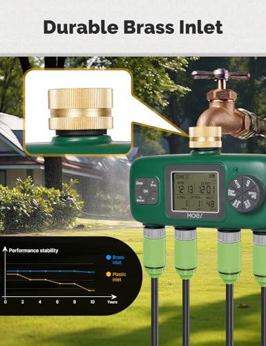 MOES 4 Zone Sprinkler Timer for Garden Hose,Brass Inlet Water Timer - size: 4 Outlet