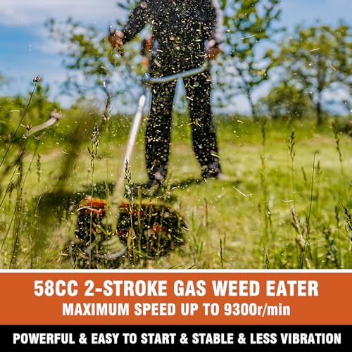 58CC 4 in 1 Gas Powered Weed Wacker, Brush Cutter, 18.5 in Cut Path Orange - color: Orange