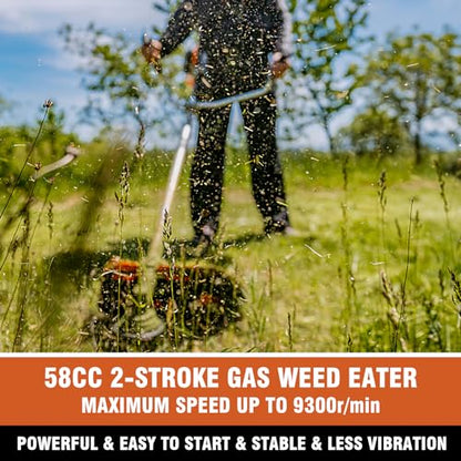 58CC 4 in 1 Gas Powered Weed Wacker, Brush Cutter, 18.5 in Cut Path Orange - color: Orange