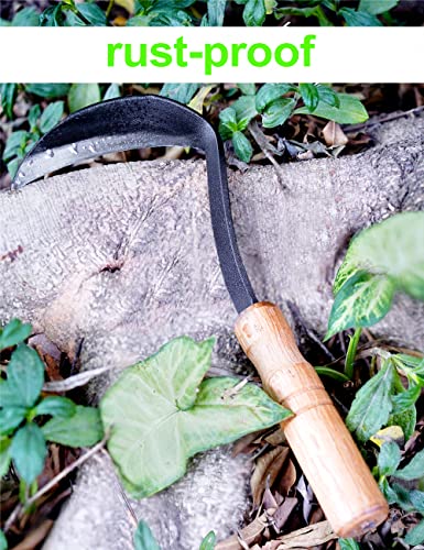 TOYPOPOR Japanese Weeding Sickle Hoe, 11" Gardening Hand Weeder Nejiri Kama Blade Tool Digging Cutting Weed Remover, High-Carbon Steel One-Piece Molding with Wood Handle, Very Sharp Edge Quick Work - color: 11 inch Hand Sickle