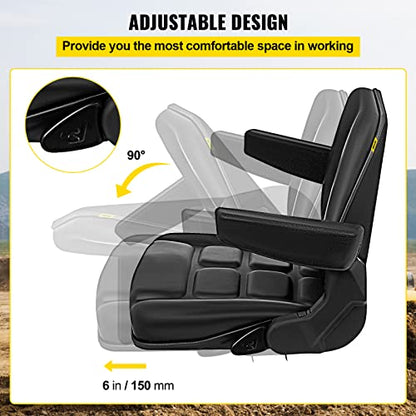 Bestauto Universal Fold Down Forklift Seat with Retractable Safety Belt, Armrest,Adjustable Seat for Excavator, Forklift, Tractor, Skid Loader, Backhoe Dozer Telehandler
