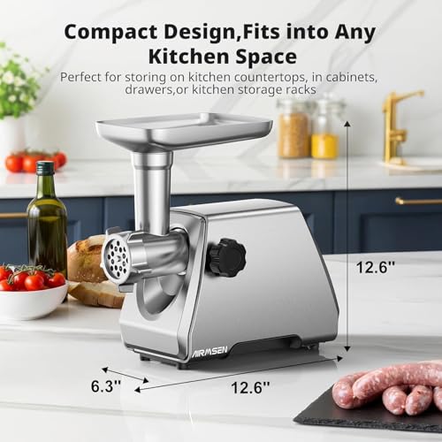 AIRMSEN Electric Meat Grinder & Mincer – Heavy Duty Professional Stainless Steel Sausage Maker & Stuffer with 3 Plates, 2 Stainless Blades & Kubbe Kit – Fast, Quiet, Easy to Clean for Home Kitchen Use - size: Medium