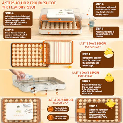 HOWOOlUA 56 Egg Incubator for Hatching Eggs with Auto Turn, Temp & Humidity Control, Built-in Candler Large Capacity Egg Incubator for Chicken Duck Goose Eggs - size: 56-EGGS