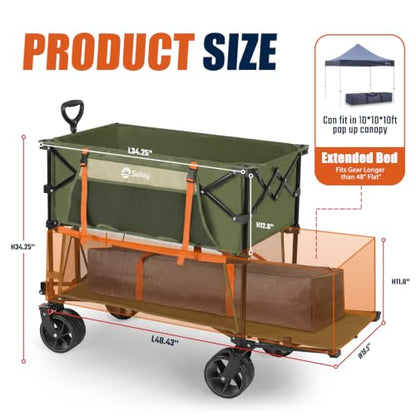 Sekey Double Decker Wagon, 500LBS Heavy Duty Collapsible Utility Cart with 400L Capacity & Extended Lower Shelf, Fits 10x10 Canopy, Foldable Garden Wagon with Big Wheels & Brakes for Sports & Beach - color: Army Green