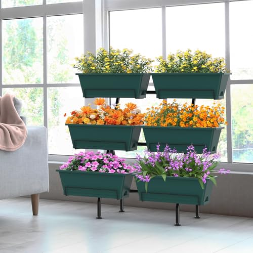 3-Tier Vertical Garden Planter with 6 Boxes, 31" Tall Raised Garden Bed - color: Green, size: 3-Tier