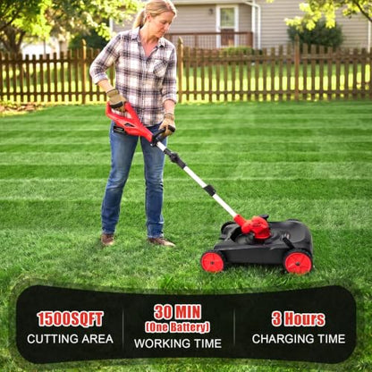4-in-1 Cordless Lawn Mower, Weed Eater and Edger Combo with 2x4.0Ah Battery