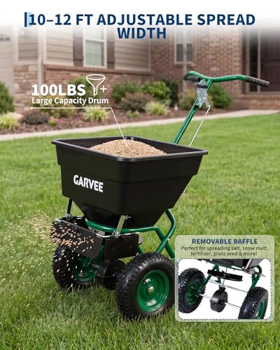 Garvee 100LBS Push Lawn Spreader, Broadcast Spreader with Hopper Grate - color: 100LB+Green