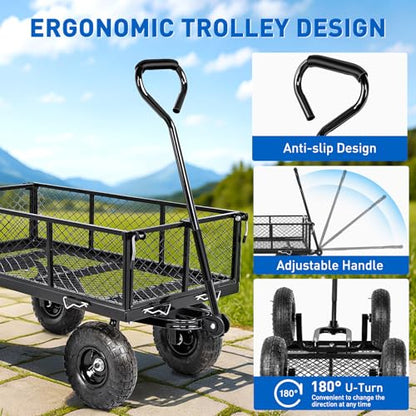Yesker Steel Garden Carts - 800lbs Dump Wagon with All Terrain Inflatable Wheels for Yard Lawn Farms Gardening - Heavy Duty Utility Outdoor Hauling Wheelbarrow - size: Steel 800Lbs
