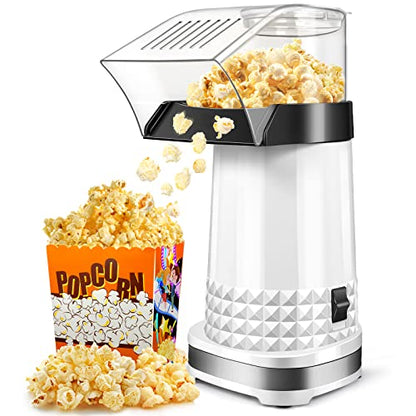 4.5 Quarts No Oil Electric Popcorn Machine with Measuring Cup + Melts Butter, Quick & Easy Hot Air Popcorn Popper Maker with On/Off Switch, Etl Certified, Air Popper for Movie Nights Parties(White)